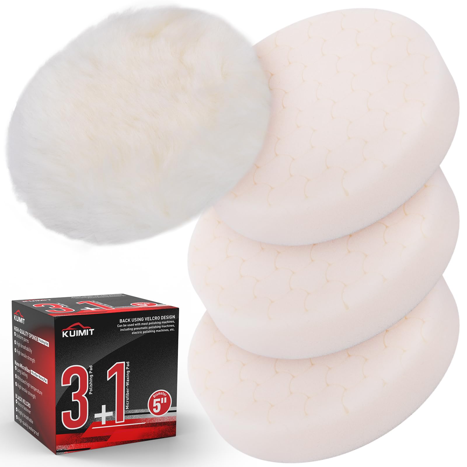 White Polish Pad, 3Pcs 5.5 Inch Face for 5 Inch Buffing Polishing Pads and Woolen Pads 125mm Backing Plate Compound Buffing Sponge for Car Buffer Polisher Compounding, Polishing and Waxing