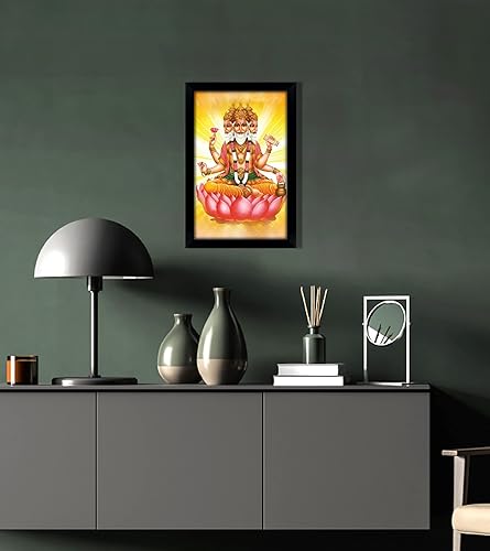 Miniatura 5 de Lord Brahma On Lotus - Marco de fotos religioso con marco, marco de pared negro, marco de fotos de elefante de Dios, decoración de pared para el