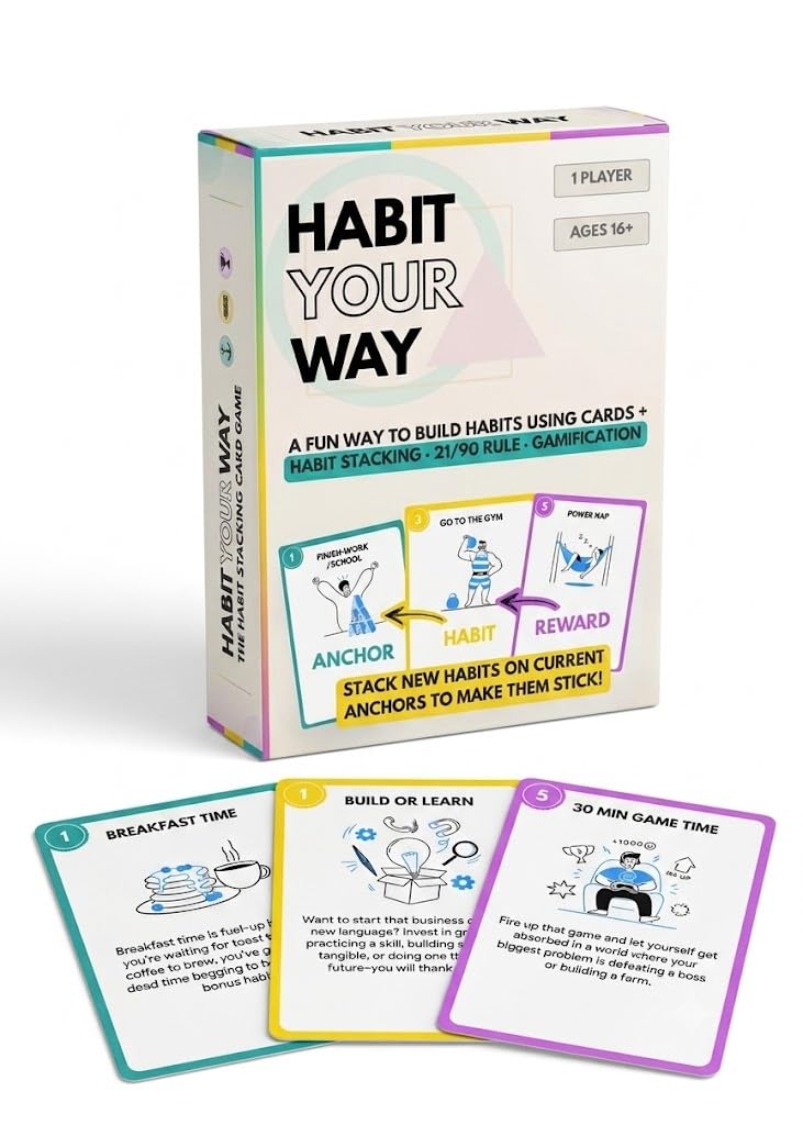 Habit Your Way – Habit Stacking Game for Adults | 50-Card Deck with Rules to Build Daily Routines, Form Positive Routines & Reward Yourself | Self-Improvement Gift