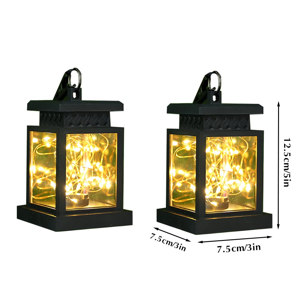 JHY DESIGN Zestaw 2 latarni solarnych LED do użytku na zewnątrz, dekoracyjne solarnie z uchwytem, LED lampa wisząca, dla ogrodu, tarasu, patio, balkonów (Z uchwytem)
