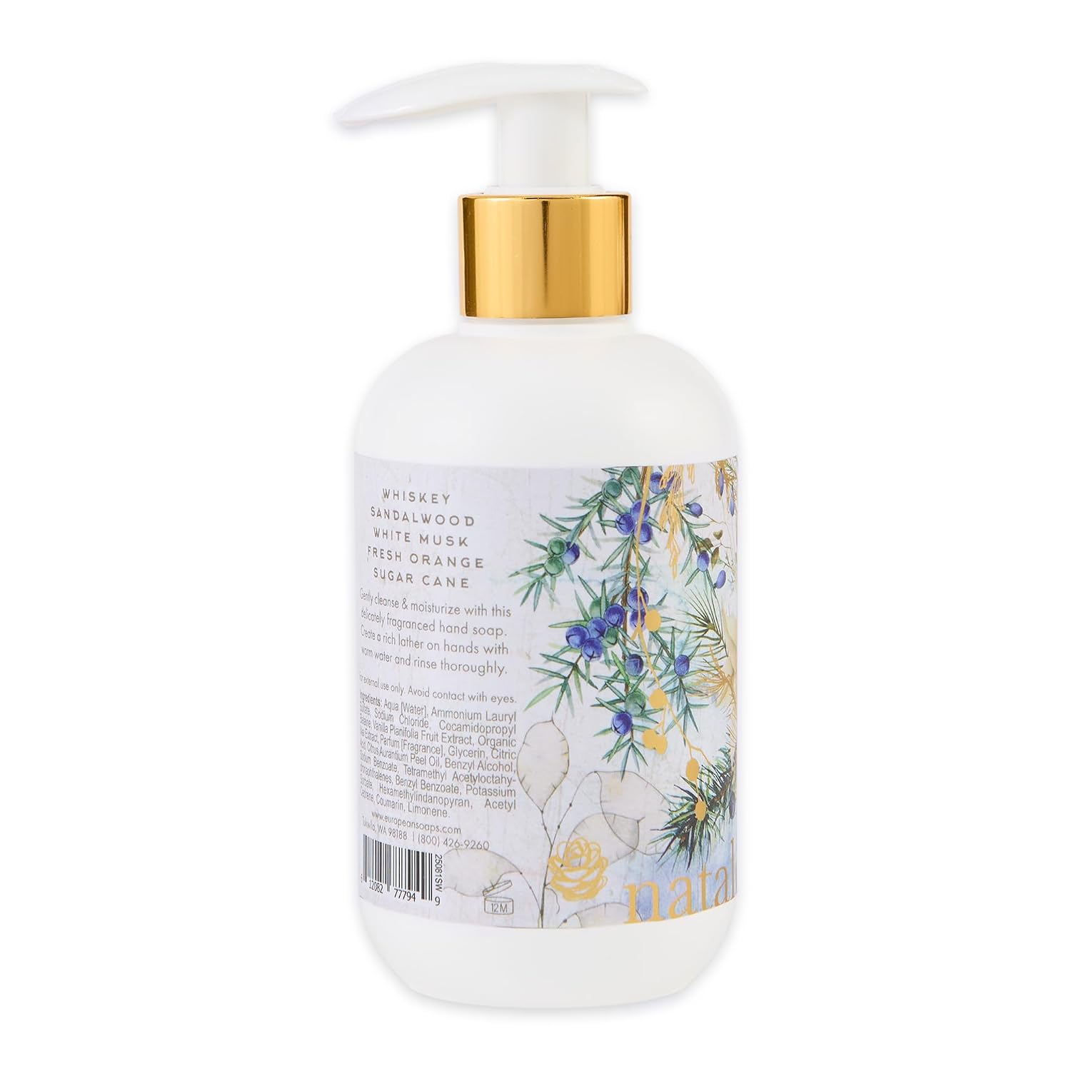 Via Mercato Natale 8.4 Fl Oz Italian Liquid Hand Soap, Subtle Fragrance, Spiced Whiskey (Pack of 2)