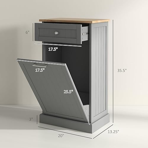 Miniatura 2 de HOMCOM Gabinete de basura abatible para cocina, armario de reciclaje con cajón, color gris