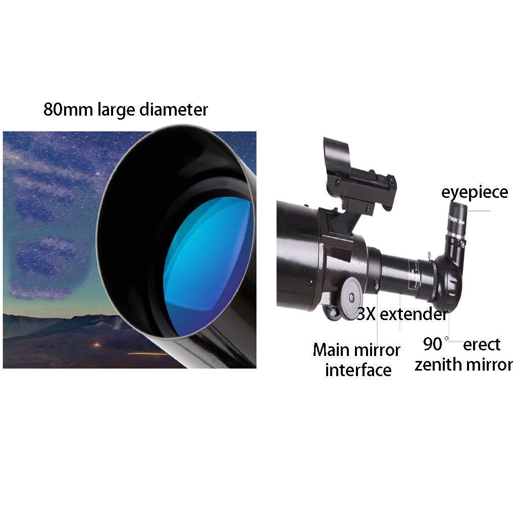 Telescopio con Prisma erecto de 90°, telescopio para Principiantes, Calibre portátil de 80 mm, Distancia Focal de 900 mm, telescopio Refractor con trípode y Bolsa de Transporte
