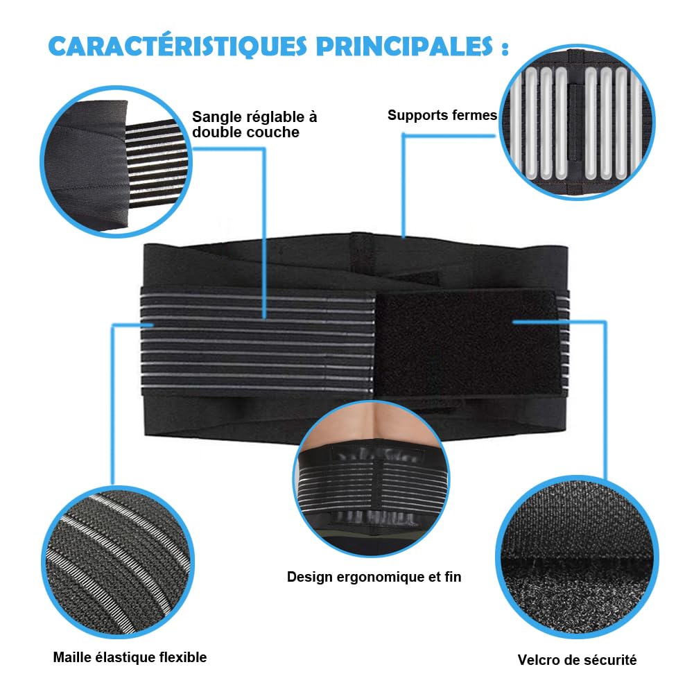 Paskyee Ceinture de soutien lombaire avec 6 baleines Pour le soutien lombaire des hommes et femmes – le bas du dos pour soulagement de la douleur, réglable de soutien pour sciatique, scoliose