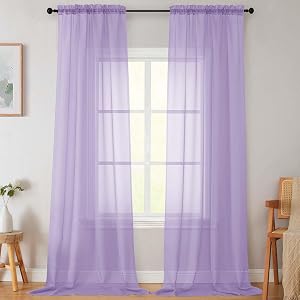 Extra Long Sheer Lavender Curtains for Bedroom Living Room 108 Inches Long 2 Panels Set, Solid Soft Light Filtering Rod Pocket Sheer Window Curtains, Lavender, Each 42" Wx108 L Inch