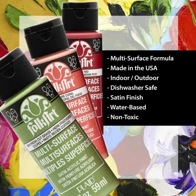 FolkArt Multi-surface Satin Acrylic Craft Paint Set, Pastel Favorites, 2 fl oz, 12 Piece Set - Image 3