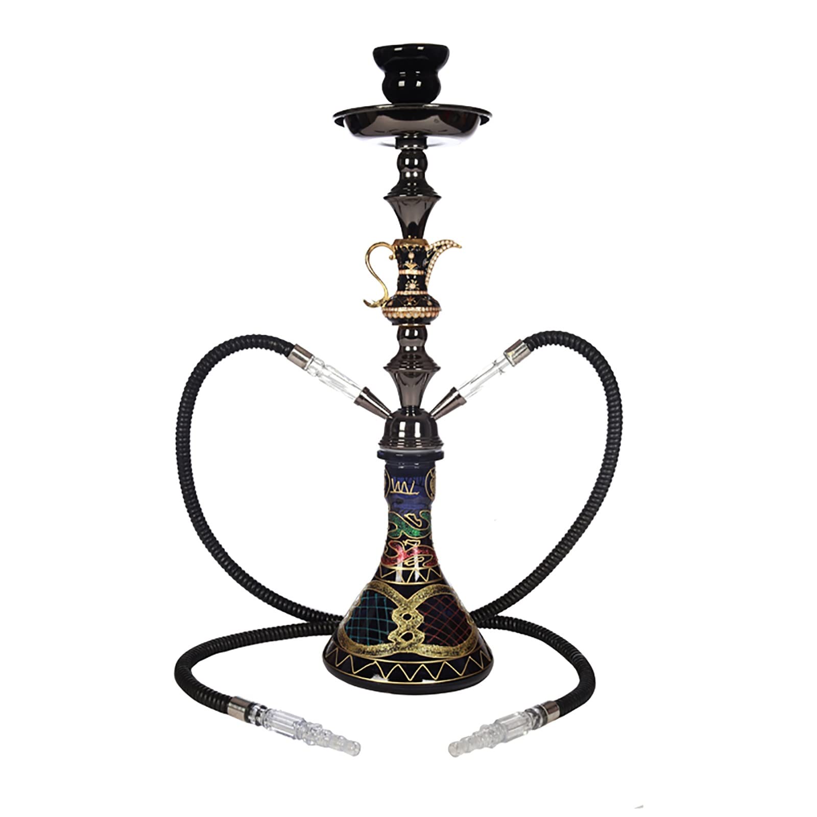 Juego de Cachimba de 2 o 4 Mangueras, Shisha de Cachimba de Vidrio de 21 Pulgadas con Base de Jarrón de Vidrio Estable, Tazón de Cerámica y Cenicero de Pinzas para Carbón, Sin BPA, Regalo Listo