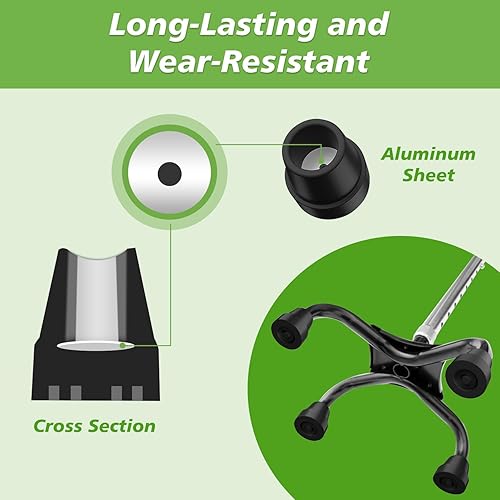 Miniatura 2 de MFE Punta de bastón cuádruple (paquete de 8), punta de caña de goma antideslizante duradera de 12 pulgada, pie de goma de repuesto para bastones de