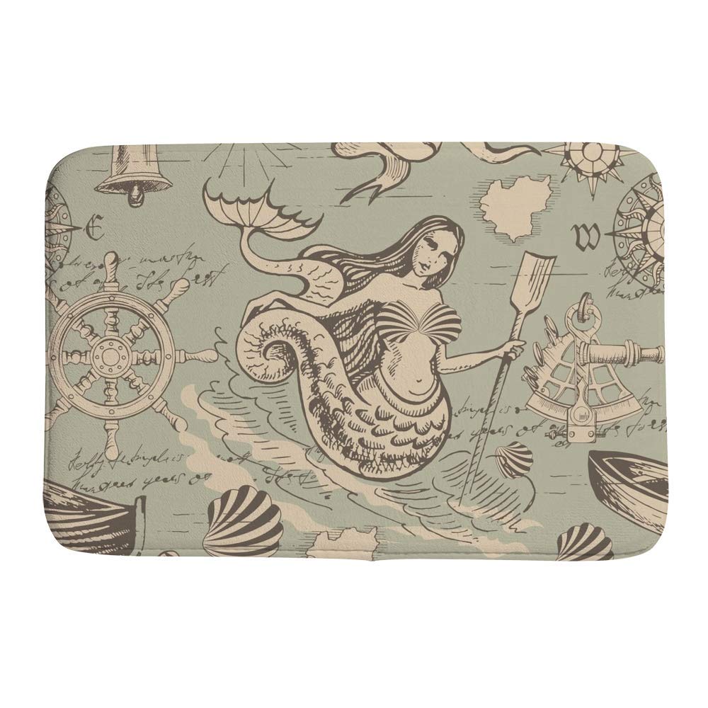 Tapis de bain nautique absorbant Ruchen motif monstres marins rétro 91 x 61 cm