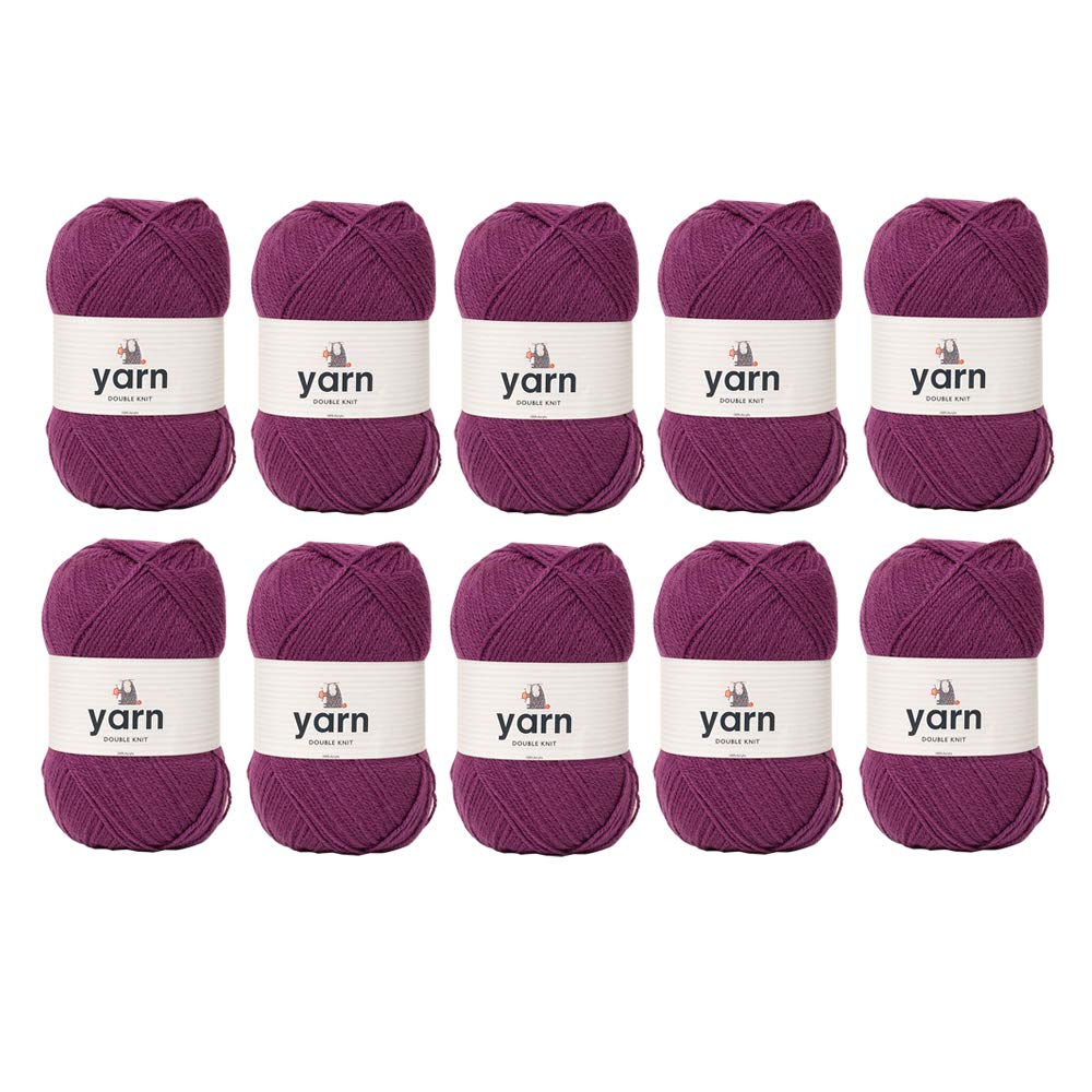 KorbondBulk Pack 10 x 100g Plum Double Acrylic (Available in 27 Colours) -Lightweight, Hypoallergenic & Durable Yarn – Ideal for Jumpers, Blankets, Baby Garments, Furnishings, Knitting, 10x (2900m)