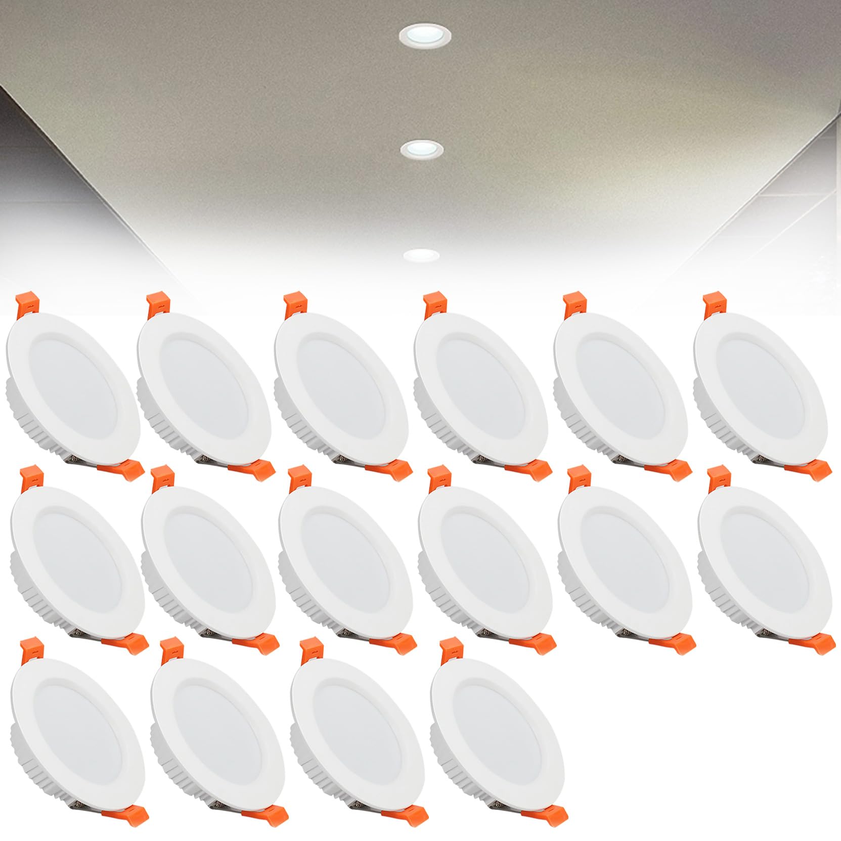9W LED Recessed Ceiling Spotlights, 6000K Cold White Ultra Slim Panel Light, Cut Φ90-100mm, AC110-240V Round Downlights for Living Room Office, 16 Pack