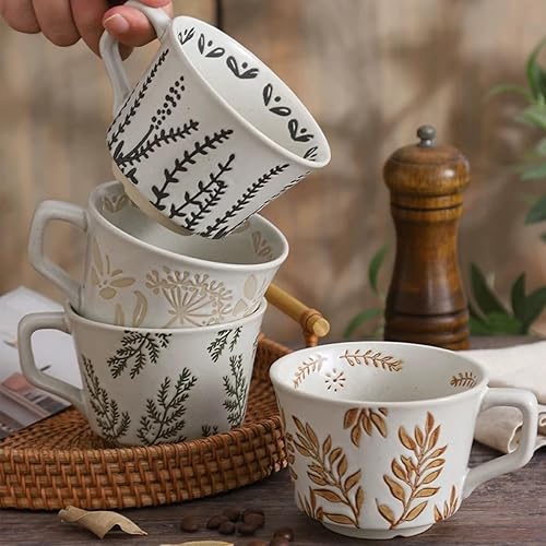 Miniatura 5 de Taza de cerámica, 11 onzas, taza vintage para café, leche, café con leche, té capuchino, tazas de porcelana para lavavajillas, microondas,
