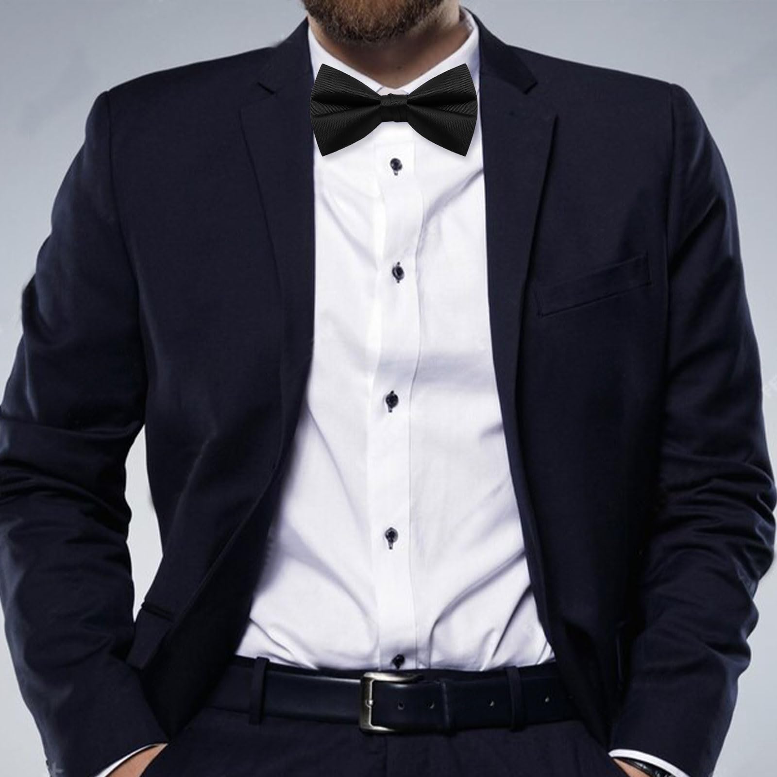 LHXzizizi Solid Color Pre-tied Bow Ties Adjustable Bowtie for Men for Wedding Party Business School Daily Use (Black)