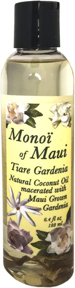Monoi of Maui Tiare Gardenia Natural Coconut Oil for Skin, Hair, Tanning, and Massage