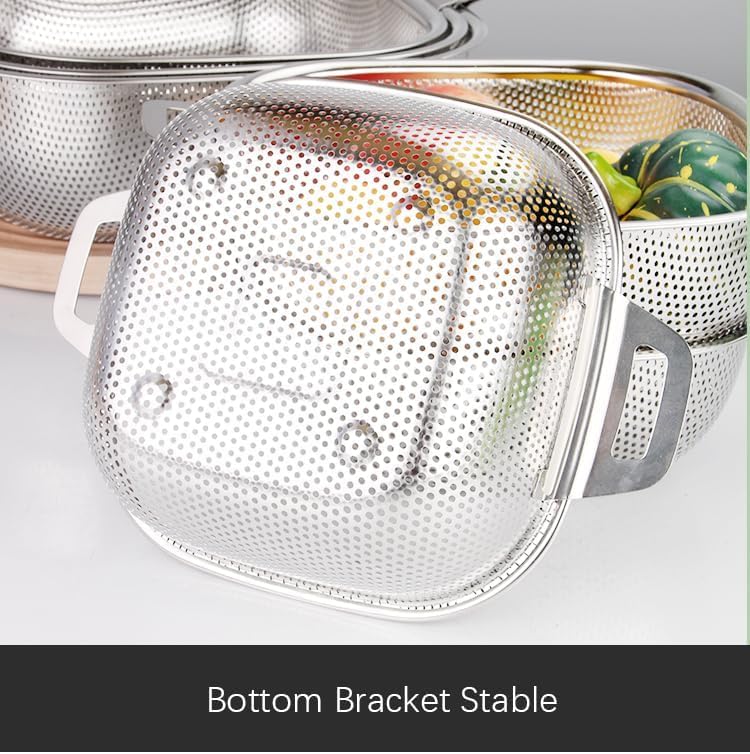 Image of Kreshu Multi-Functional Rectangular Stainless Steel Basket with Handle| Colander Metal Strainer for Draining Vegetable Fruit Noodles Pasta Beans Grains Washing Filter Bowl Storing Purpose(Pack of 1)