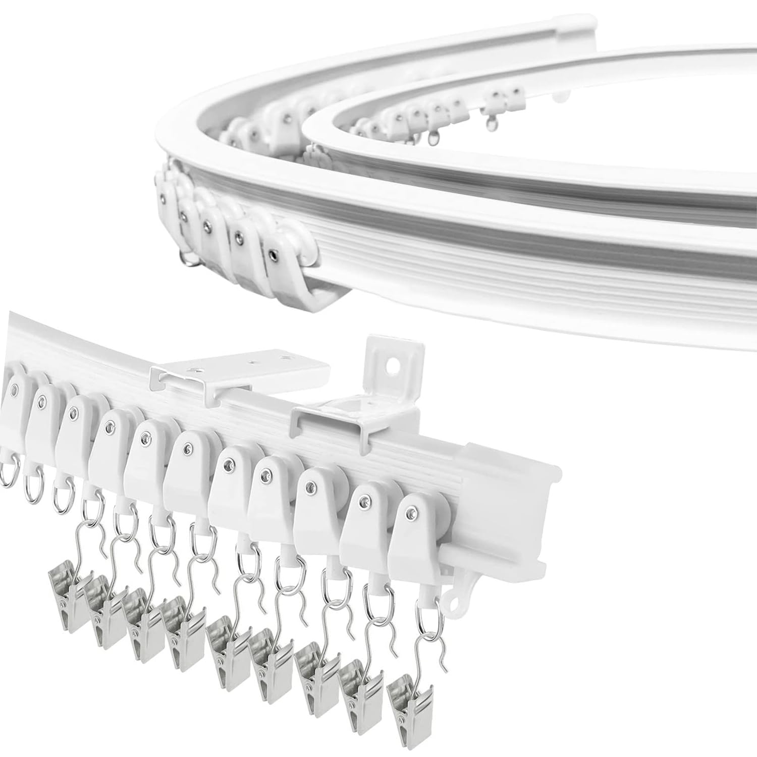 Flexible Curtain Rail Track 3m/9.84ft, Bendable Ceiling Curtain Track Bay Window, Curtain Rails Tracks and Fittings for Room Divider, Shower Curtain Tracks Rail, Ceiling Mount Bay Window Curtain Pole