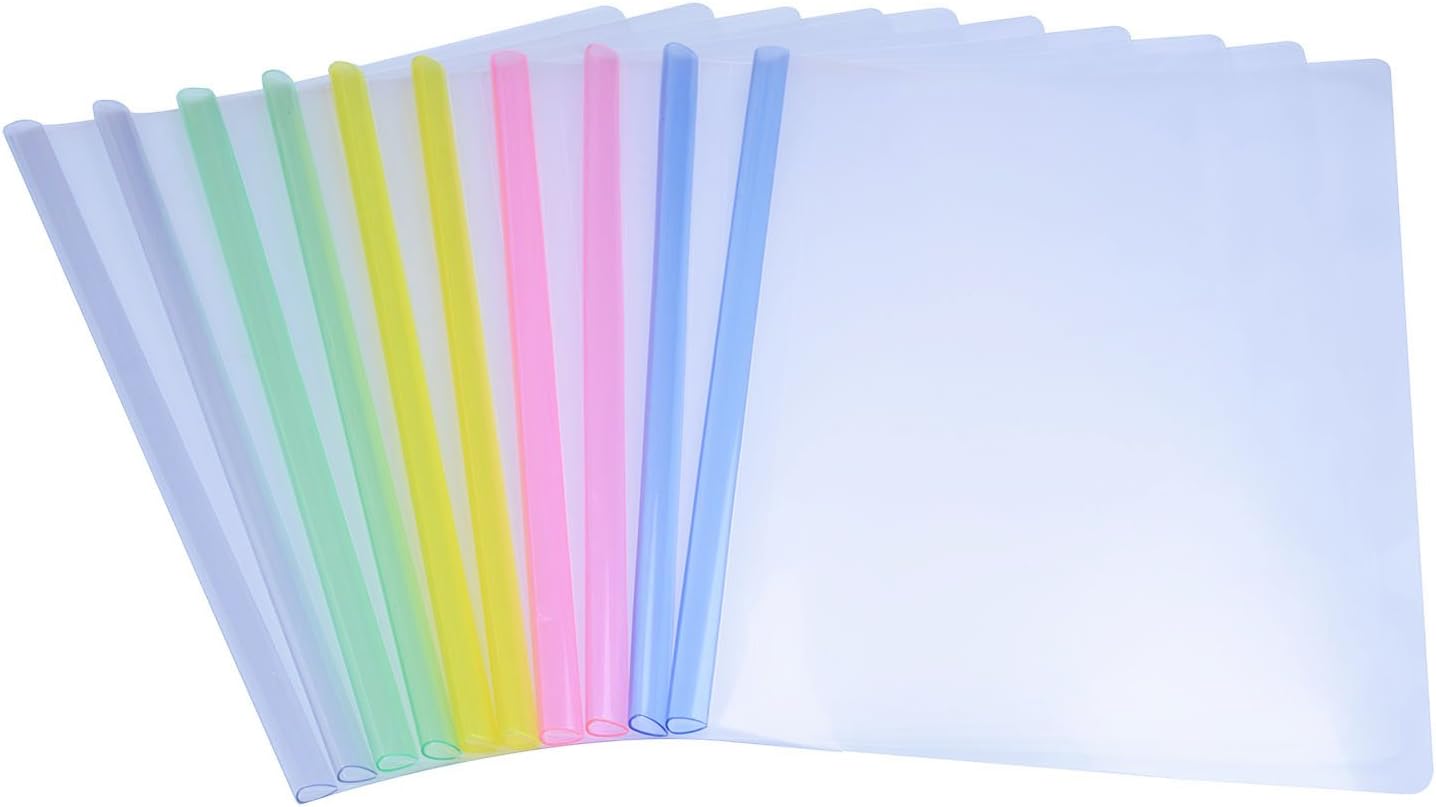 File Folder Report Covers with Plastic Clear Sliding Bar for Project File And Resumes Display Organizer, 5 Color 10 Pieces