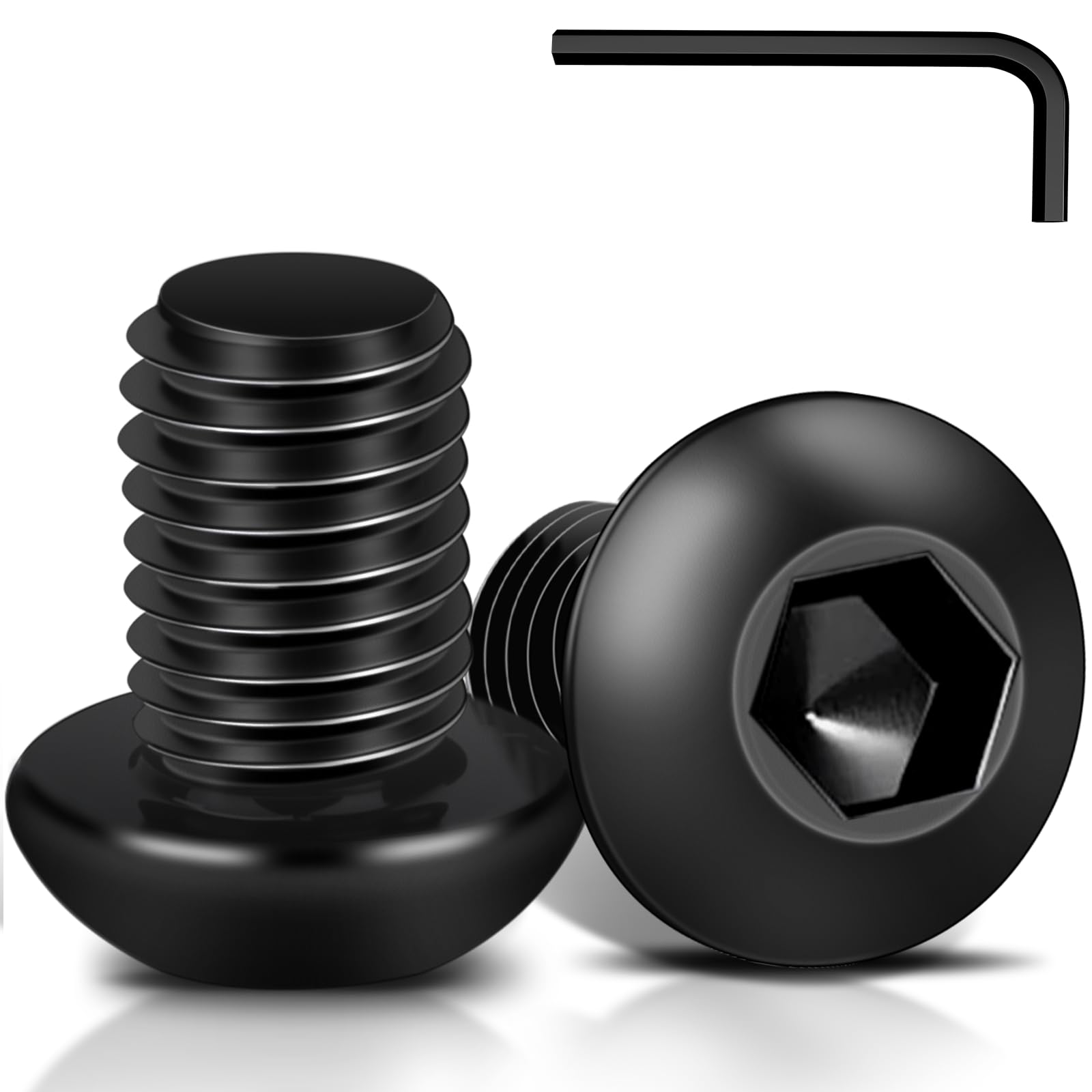 100Pcs 304 Stainless Steel Bolts, M6 x 12mm Black Hex Socket Button Head Bolts Furniture Fasteners with Wrench for Cabinet Doors