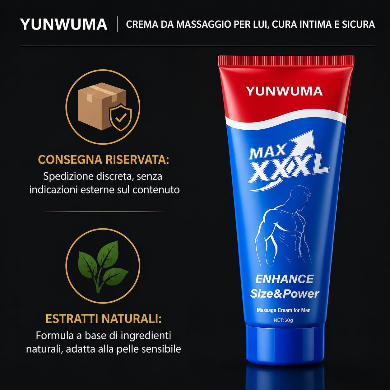 Crema per l'ingrandimento del pene maschile Estensione Massaggio Crema per la crescita Aumento delle parti private Più grande Più spesso Più lungo per maschio 60g