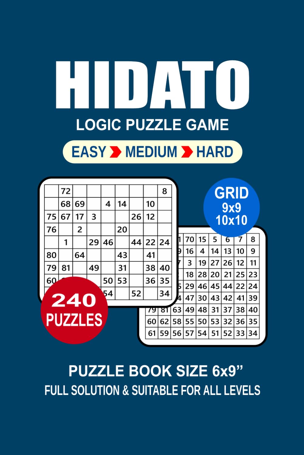 Hidato Puzzle Book For Adults: 240 Puzzles Hidato Great Logic Puzzle Game For Adults Seniors and Teens 3 Levels: Easy Medium and Hard Portable size 6x9 Inches.