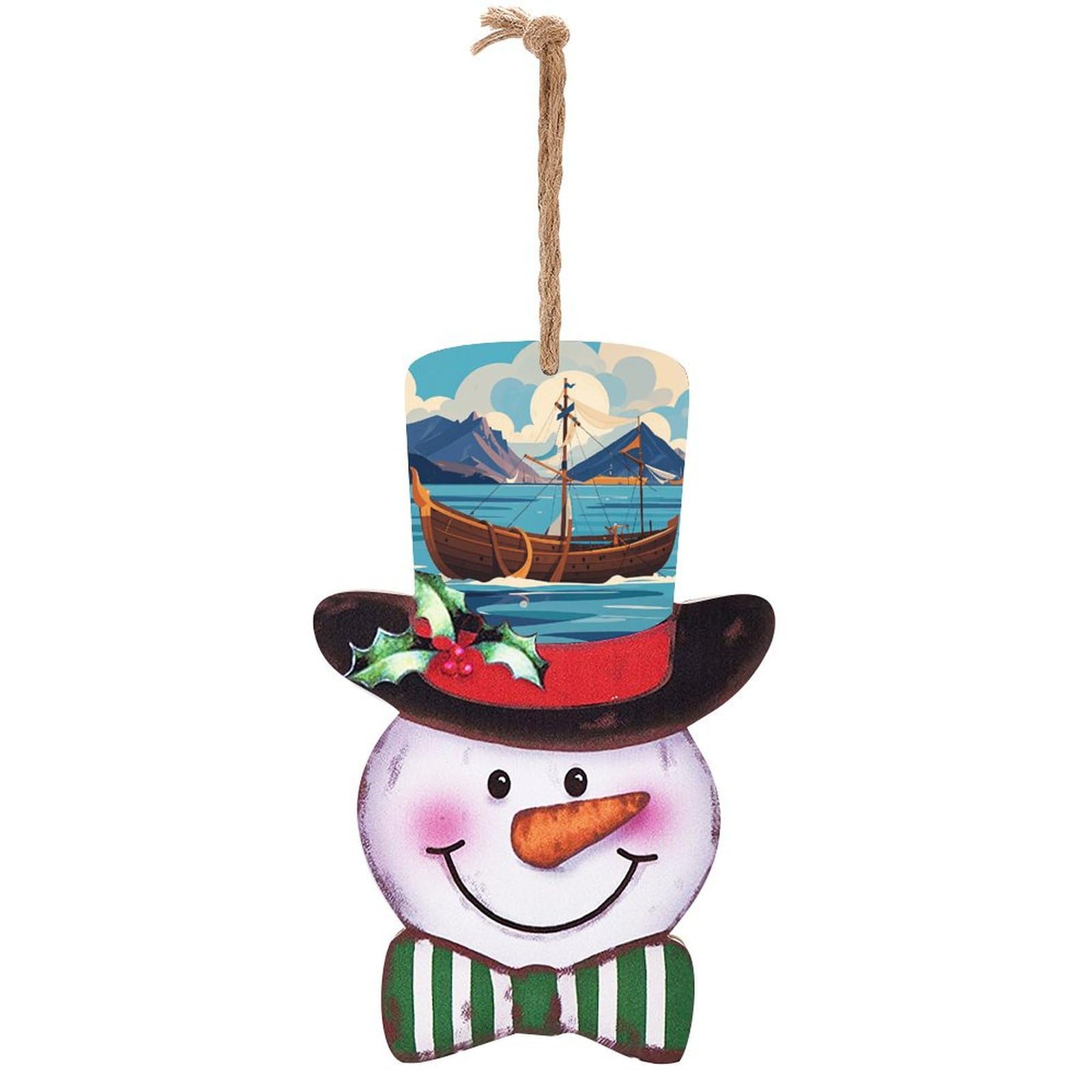 Bateau bonhomme de neige de Noël en bois à suspendre, petit cadeau idéal pour invités