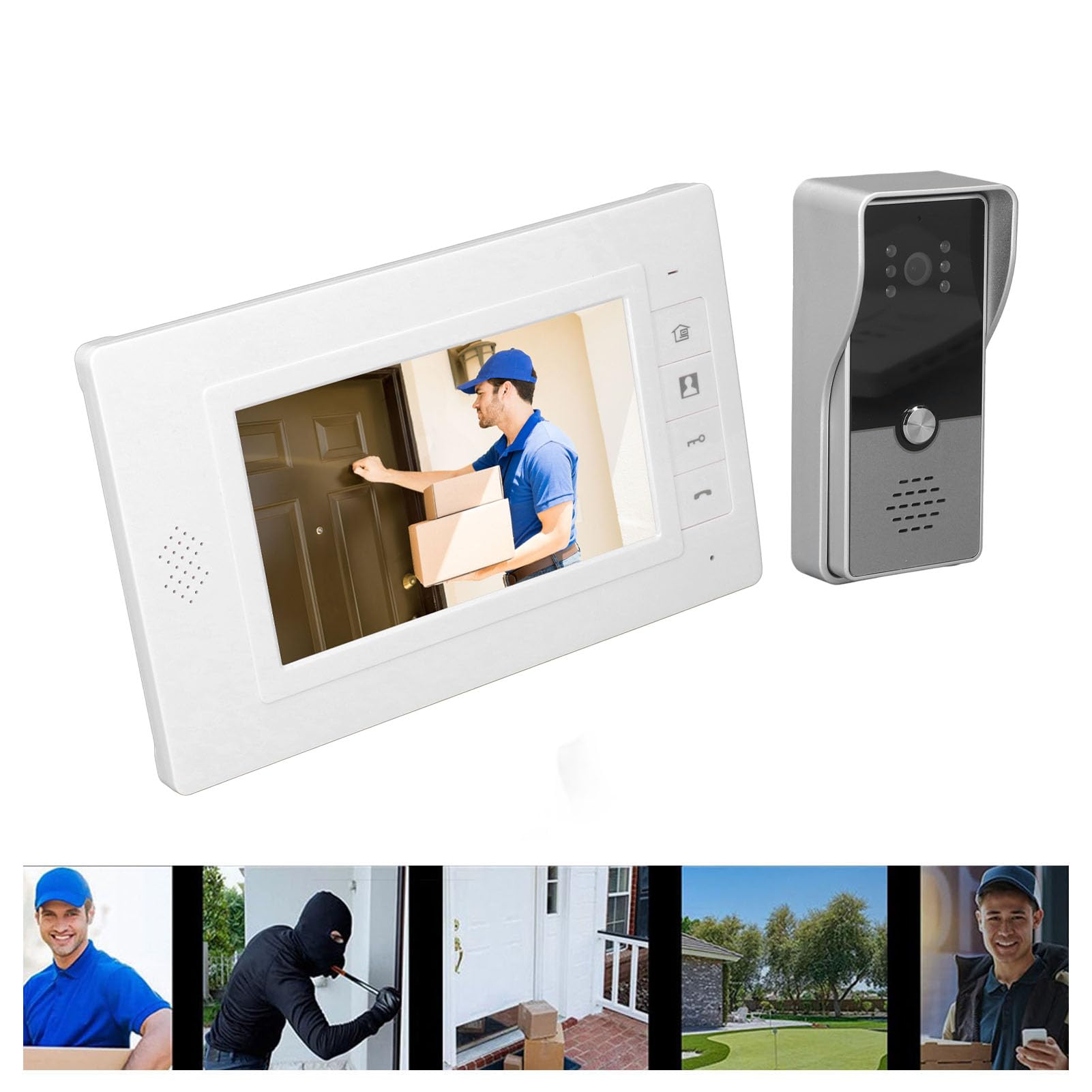 7-calowy Kolorowy Monitor LCD z kamerą HD, System Domofonowy z Noktowizorem i 16 Dzwonkami do Willi, Domów i Biur (wtyczka UE)