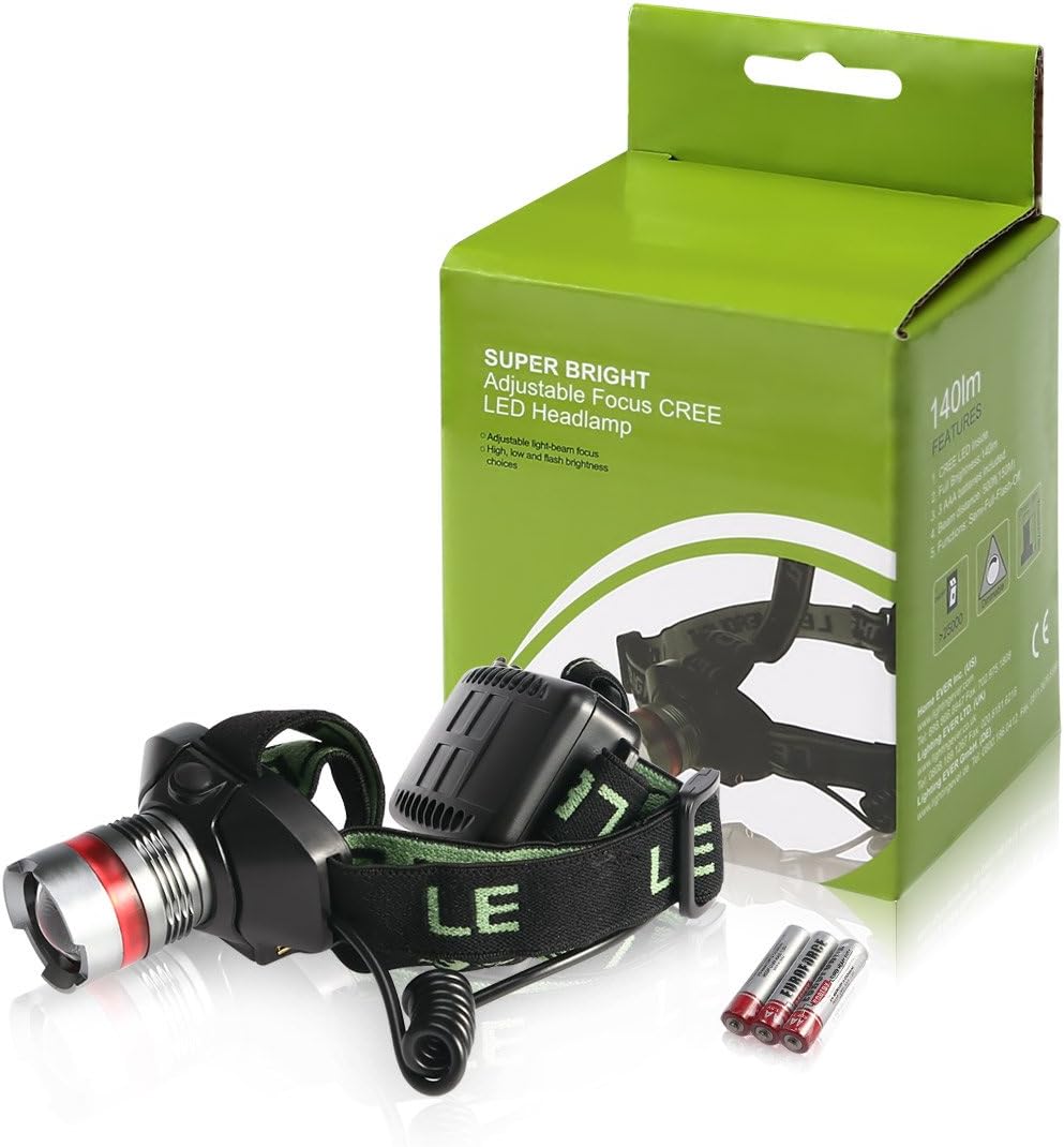 Lighting EVER LE Dimmable Adjustable Focus CREE LED Headlamp, Zoomable Headlight, Hands-free, 3 Brightness Level Choices, LED Headlamps, 3 AAA Battery Included