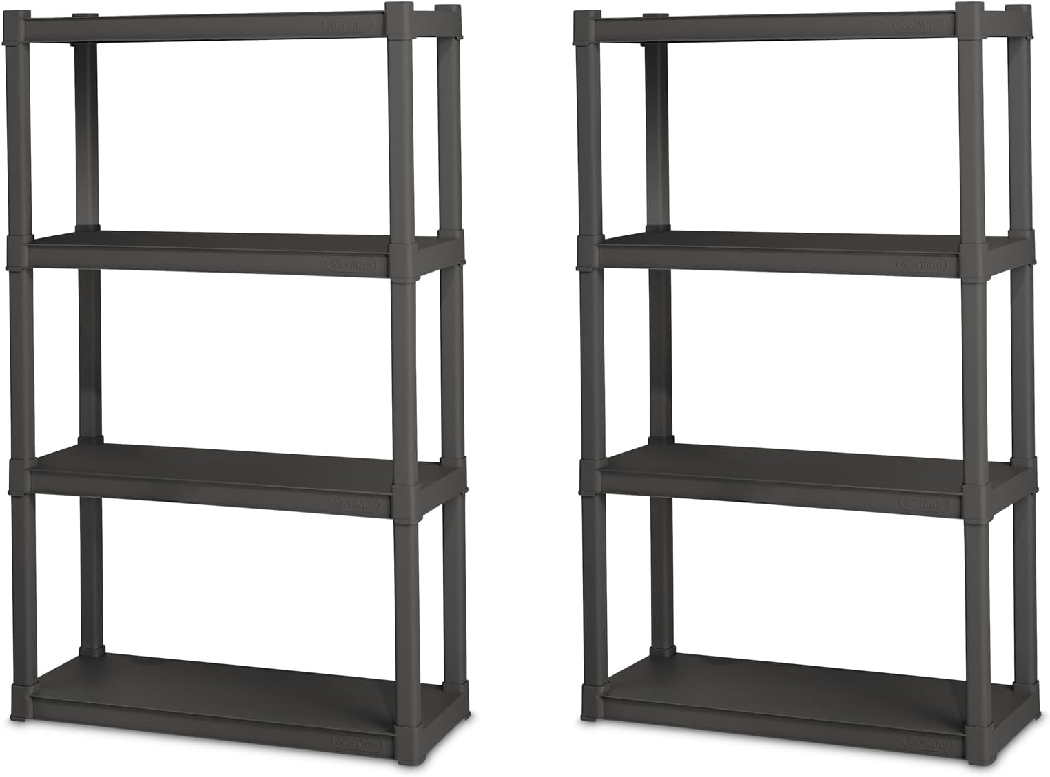 Sterilite 2-Pack 4 Shelf Unit, Heavy-Duty Shelving Storage and Utility Rack - Standing Plastic Organizer Shelves for Kitchen, Bathroom, and Garage
