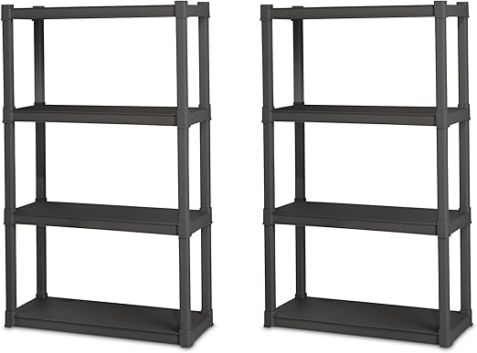Sterilite 2-Pack 4 Shelf Unit, Heavy-Duty Shelving Storage and Utility Rack - Standing Plastic Organizer Shelves for Kitchen, Bathroom, and Garage
