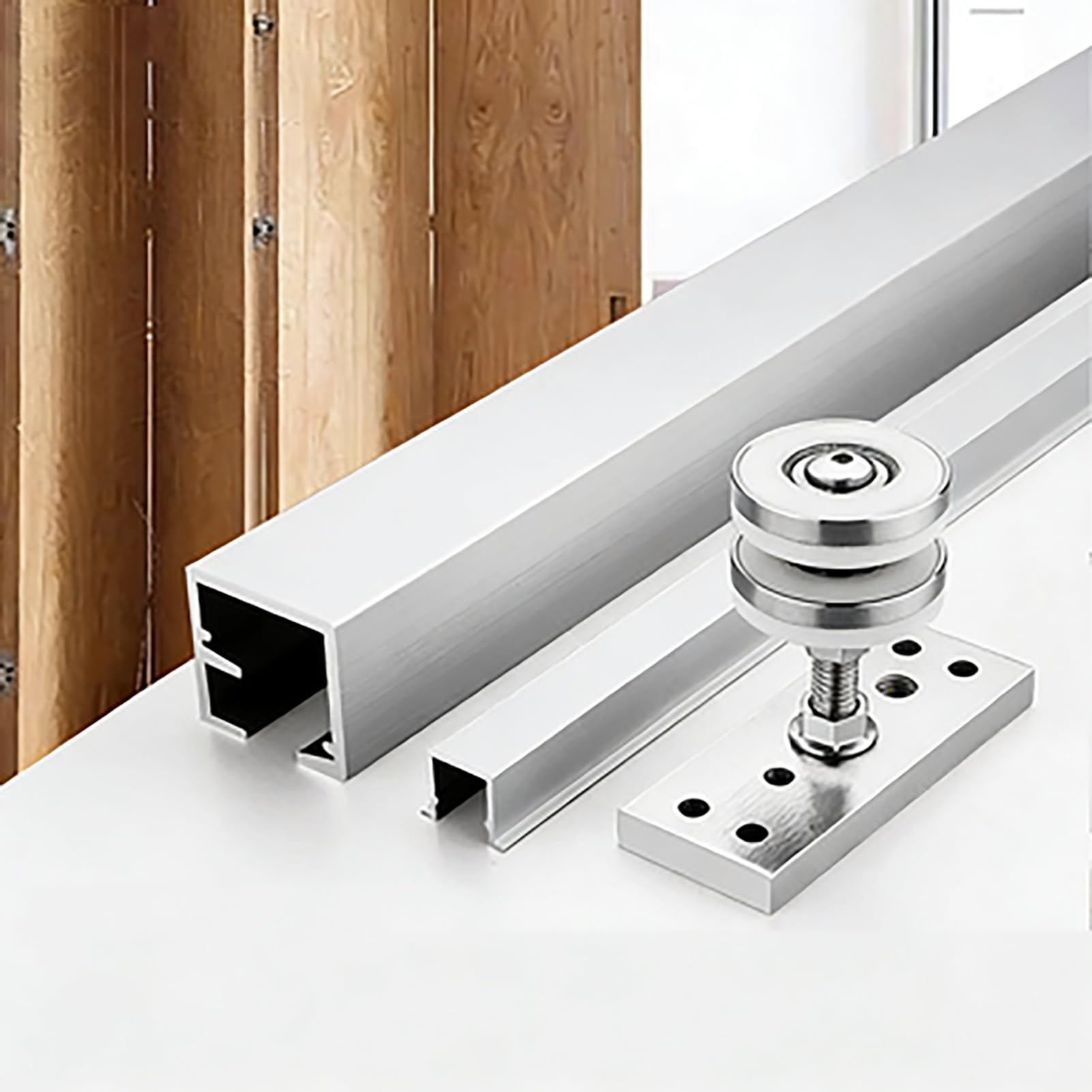 Guia Puerta Corredera Kit de Herrajes para Puertas Corredizas Plegables de Granero de 2, 4 y 6 Puertas, Sistemas de Guías para Puertas Corredizas Empotradas,(2-door(one side open),1m/3.3ft)