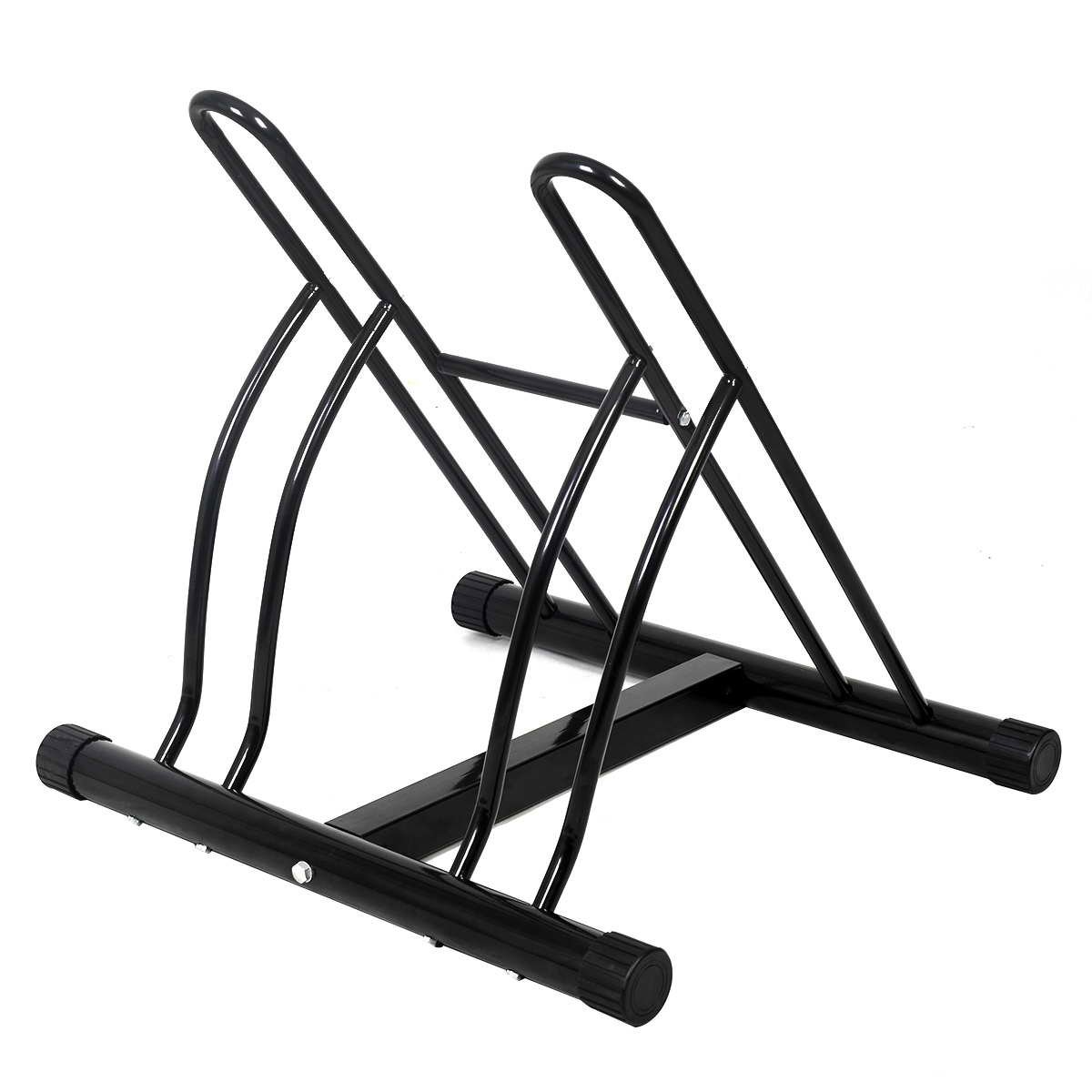 GIANTEX Support Cycles Universel 2 Places Pose au Sol Râtelier Noir Vélo Rack Vélo Rangement 2 Vélos au Sol 60x53x56CM(L x I x H) Peinture Noire en Aérosol