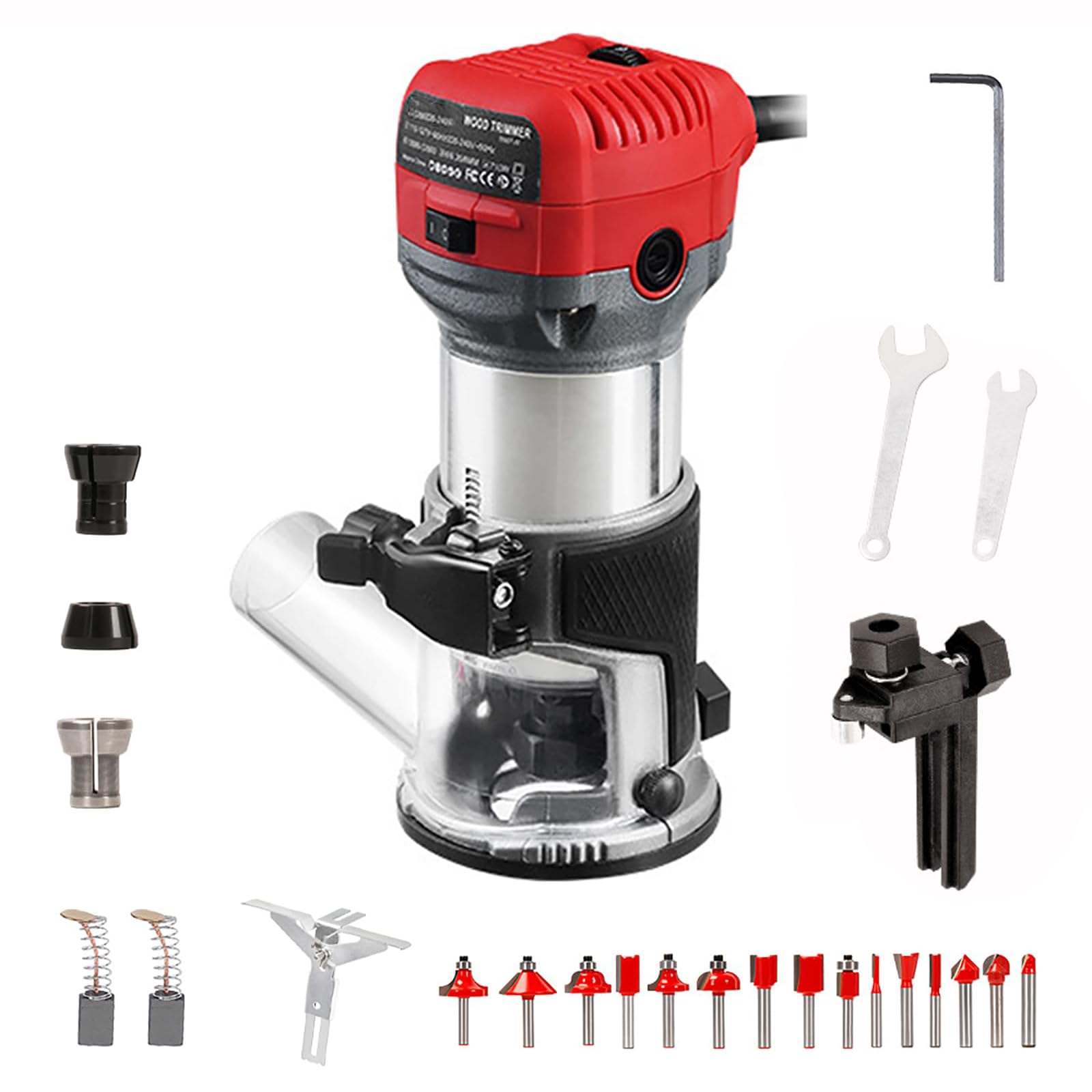 Fresatrice Elettrica Palmare Senza Spazzole, con 15 Frese, velocità Massima 13.000-33.000 Giri/min, Regolazione Fine della profondità, per Lavorazione del Legno E Scanalatura