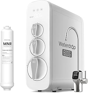 Waterdrop G3P600 Umkehrosmoseanlage mit Remineralisation, 600 GPD, 8000 Liters, Entkalkungsanlage RO System unter der Spüle, Reduziert TDS, 2:1 Rein zum Abfluss, Intelligenter LED-Wasserhahn