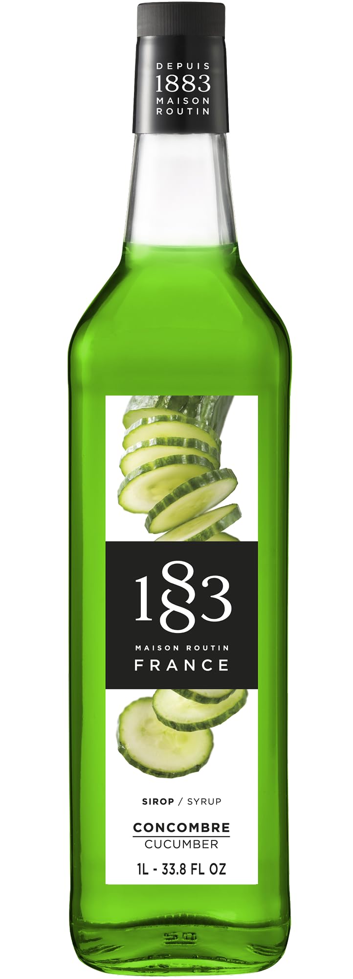 1883 Maison Routin Premium Cucumber Syrup Made with Pure Cane Sugar for Cocktails, Lemonades & Mocktails - Fresh Flavour, No Preservatives - 1L Glass Bottle