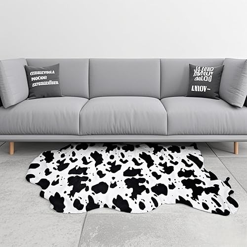Miniatura 5 de Sgizoku Alfombra con estampado de vaca sintética, bonita alfombra de área divertida para decoración de habitación occidental, alfombra de vaca para