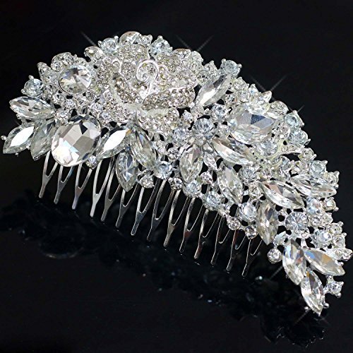 Aukmla Hair Comb for Wedding Bridal Hair Piece Silver Crystal Rhinestone Hair Combs for Bride Prom Hair Clips