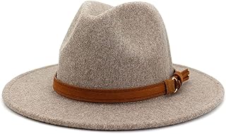 Lisianthus Womens Classic Wool Fedora with Belt Buckle Wide Brim Panama Hat