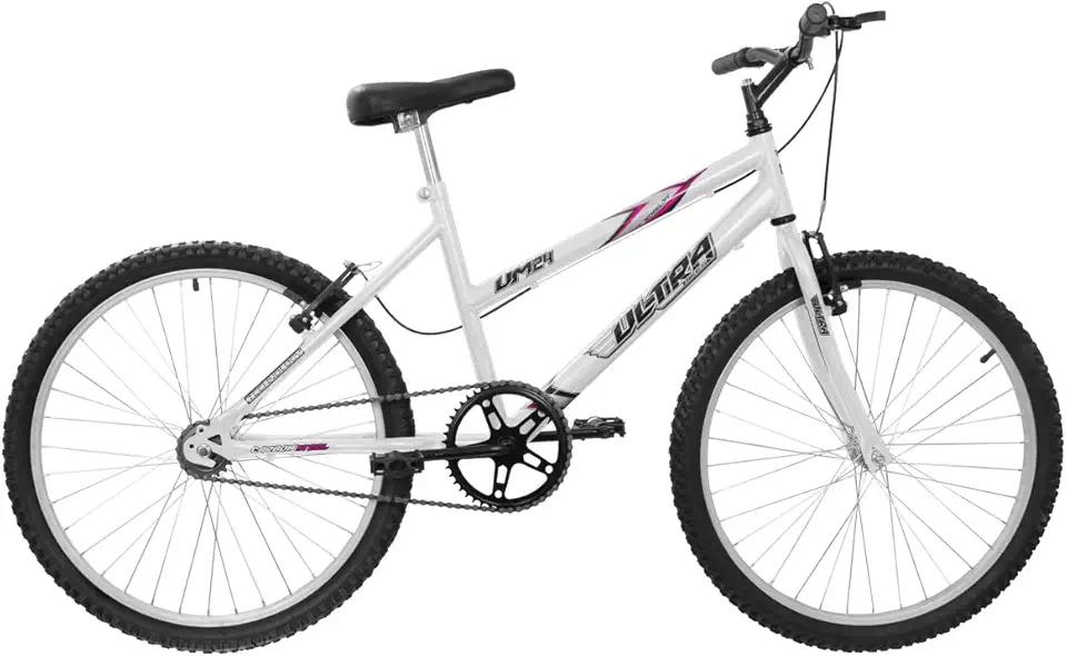 Bicicleta de Passeio Ultra Bikes Esporte Aro 24 Reforçada Freio V-Brake Sem Marcha Branco
