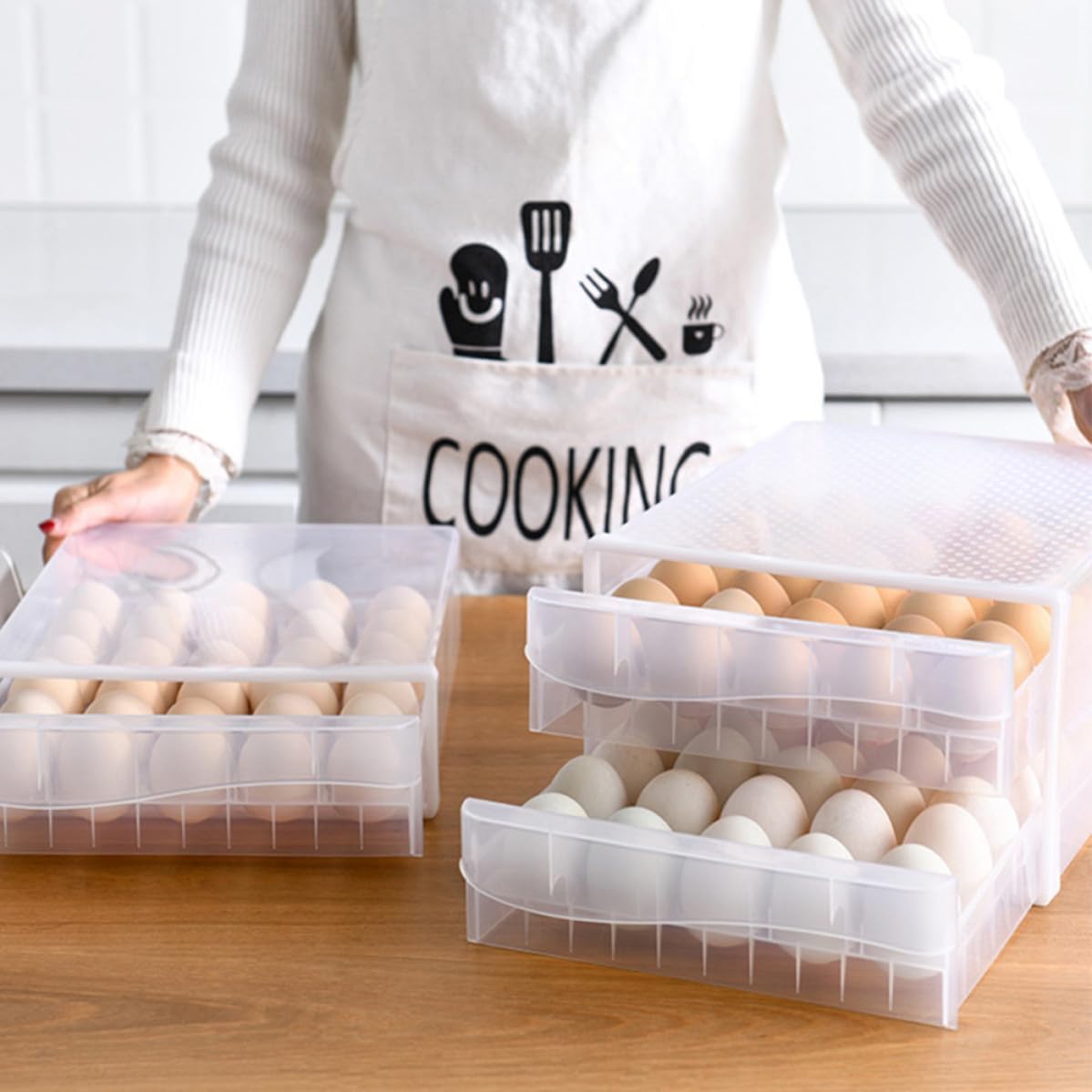 Household Eggs Box Plastic Two-layer Drawer Style Organizer