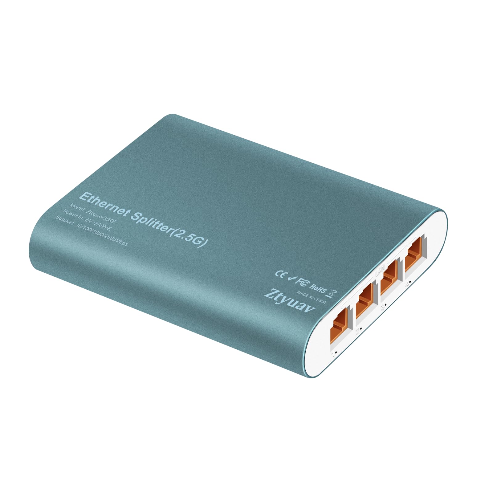 Répartiteur Ethernet 1 à 4 avec entrée POE 2,5 Gbit/s, commutateur réseau 5 ports 2,5 Gbit/s et câble d'alimentation de type C pour câble Cat5/5e/6/7/8, boîtier en aluminium, Plug and Play pour