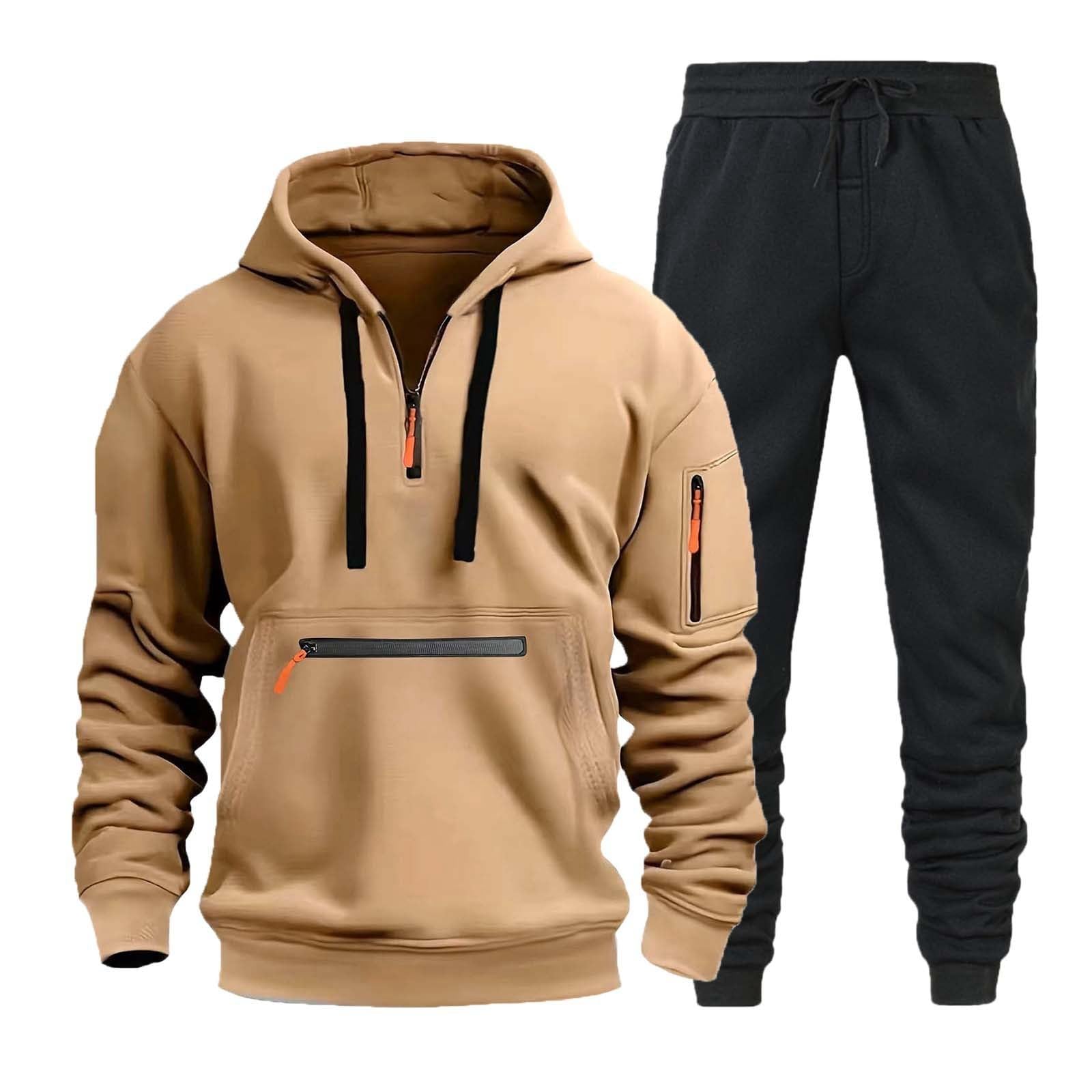 MJGkhiy Tuta Uomo Completa Invernale Felpa Con Zip e Cappuccio Due Pezzi Felpe e Pantaloni Tuta Set Tracksuit Tute da Ginnastica Completo Abbigliamento Sportiva Tuta Felpata Complete Offerte Suit