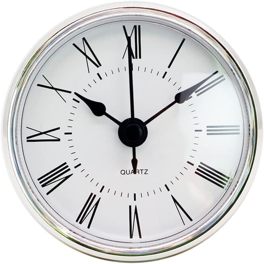 Hehglng Clock Silver Tone Bezel White Face 2.8Inch/70mm Clock Insert Round Movement Roman Numeral Fit 63mm Diameter Hole Movements