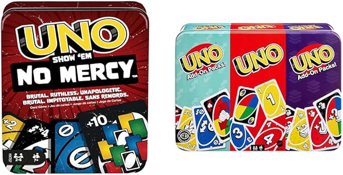 Mattel Games Bundle of UNO Show em No Mercy + Core & Add-on Packs Tin