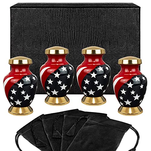 Image of Trupoint Memorials Small Urns for Human Ashes Keepsake, Military and Patriotic Decorative Mini Cremation Urn for Veteran Adult Men and Women, Small Red