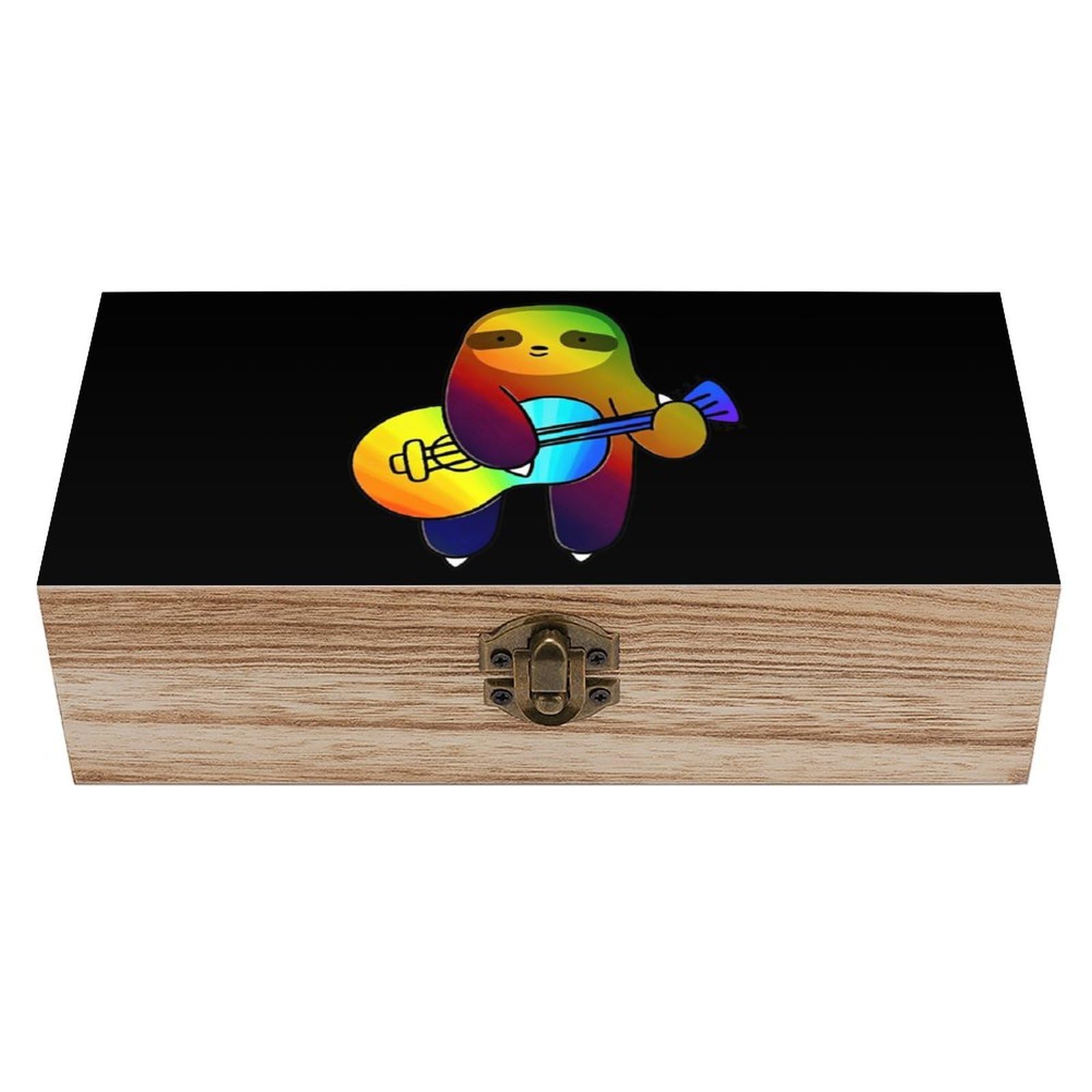 CGSBNGHA Guitar Sloth Rainbow Love Music Wooden Storage Boxes with Lid Memory Box Decorative Organiser for Office And Home