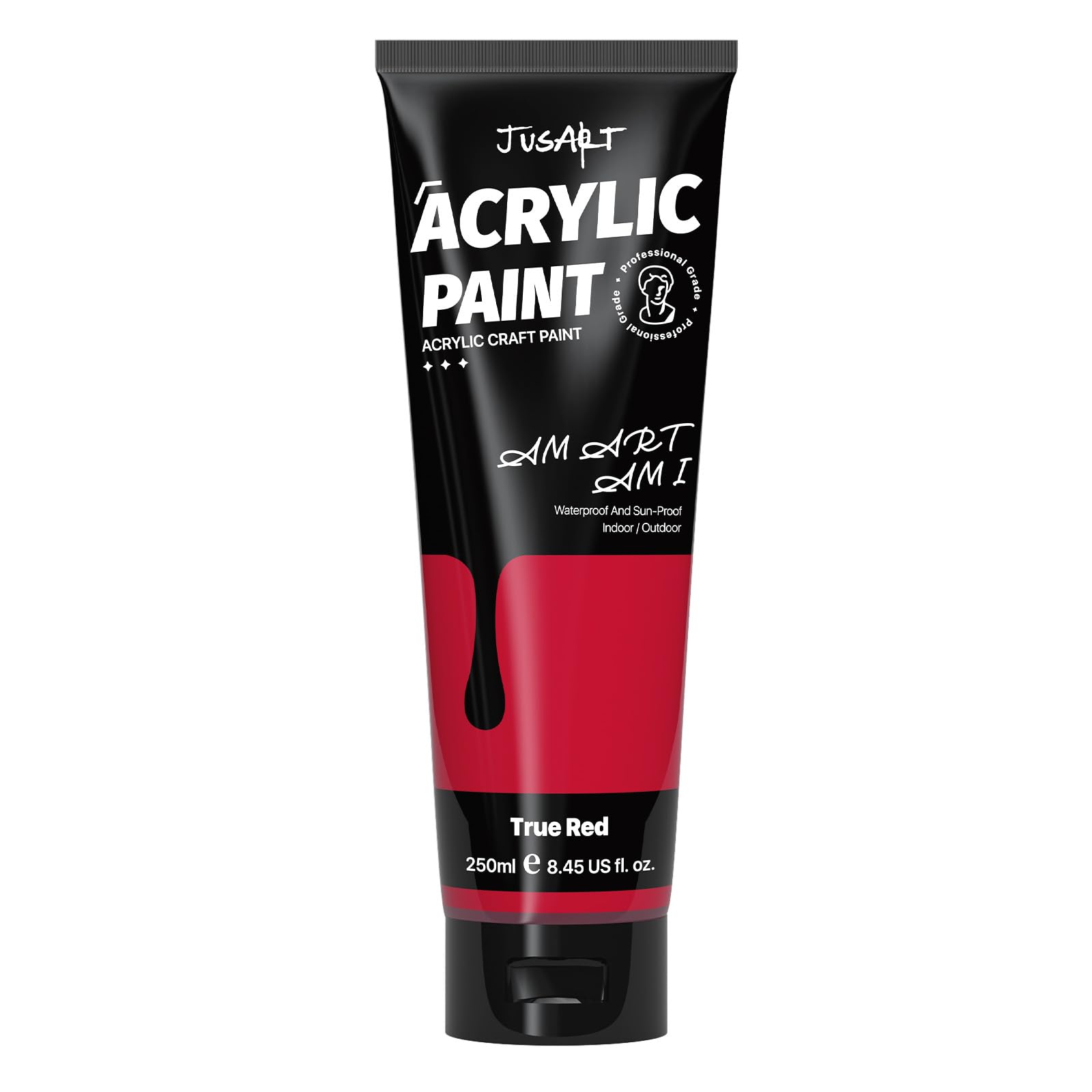 JusArt Acrylic Paint True Red Tubes 250ml, Non-Toxic & Rich Pigment Craft Paint for Canvas Painting,Wood,Fabric, Stone,Ceramics,Art Supplies for beginners and professional artists