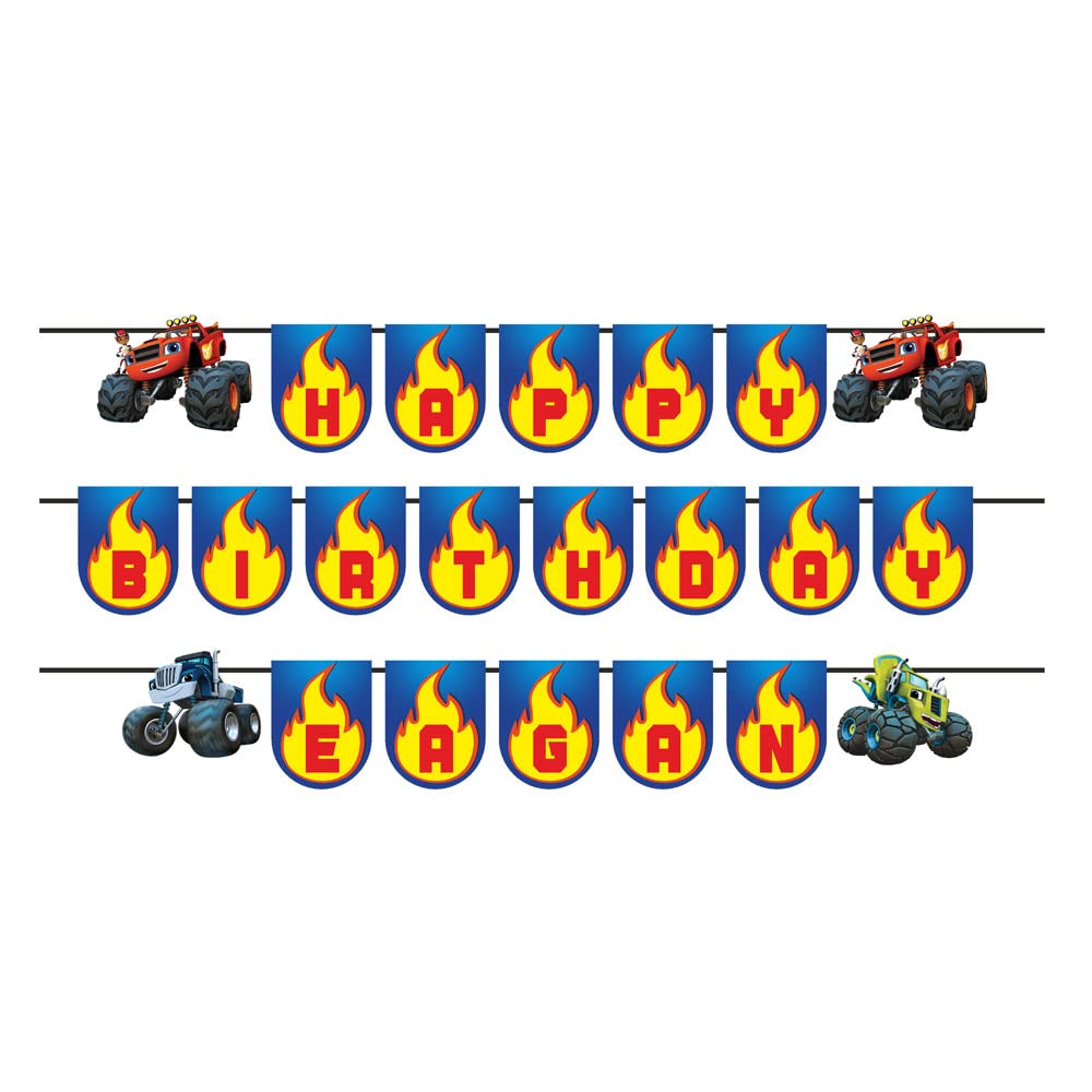 The Blu Party? Blaze & The Monster Truck Theme Customized Birthday Bunting/Hanging for Blaze & The Monster Truck Birthday Decorations with Baby Name