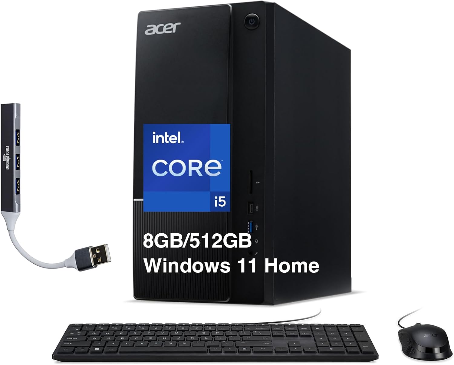 Aspire TC-1775 Desktop Computer Intel i5-14400, 8GB DDR5, 512GB SSD | Intel UHD 730 Graphics, WiFi 6E, Bluetooth 5.3, Air Cooling, Dual HDMI, Wired Keyboard & Mouse, Win 11 Home) w/Dockztorm Hub