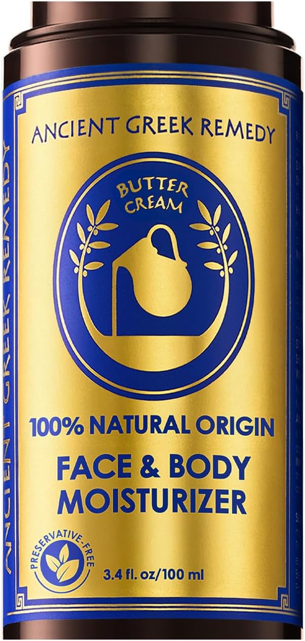 Ancient Greek Remedy Organic Face Moisturizer for Dry Skin - Anti Aging Face & Body Butter Cream - Almond, Jojoba, Olive, Rosehip, Vitamin E, Lavender Oil. Natural Lotion for Women & Men 3.4 oz