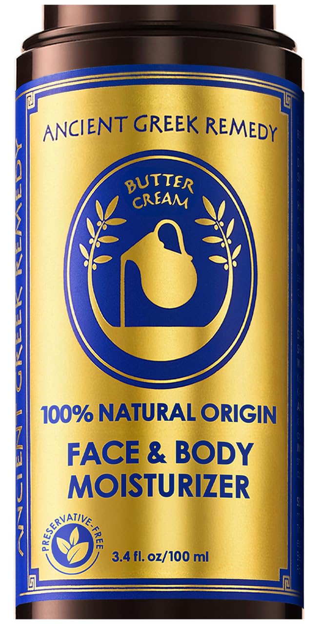 Ancient Greek Remedy Organic Face Moisturizer for Dry Skin - Anti Aging Face & Body Butter Cream - Almond, Jojoba, Olive, Rosehip, Vitamin E, Lavender Oil. Natural Lotion for Women & Men 3.4 oz
